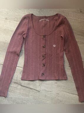 Ribbed Button-Front Top in Mauve